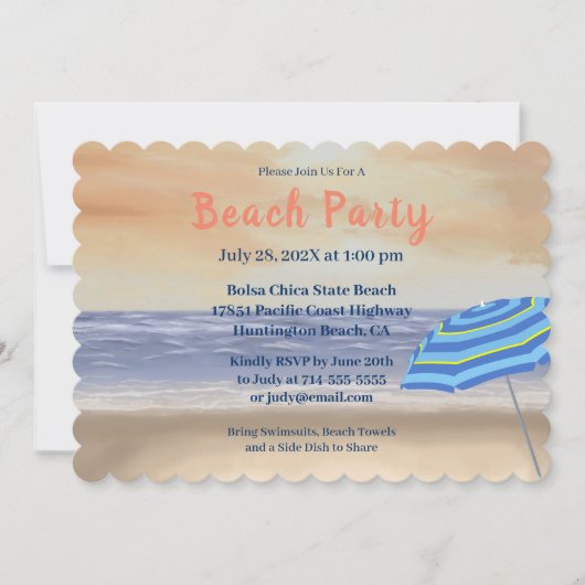 Invitation Soirée Plage Peinte Design (Devant)