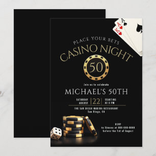 Invitation Soirée Poker Casino Black Gold Hommes 50e Annivers