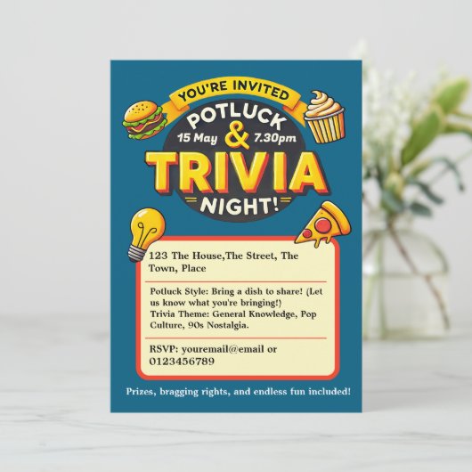 Invitation Soirée Potluck Trivia se réunir (Debout devant)