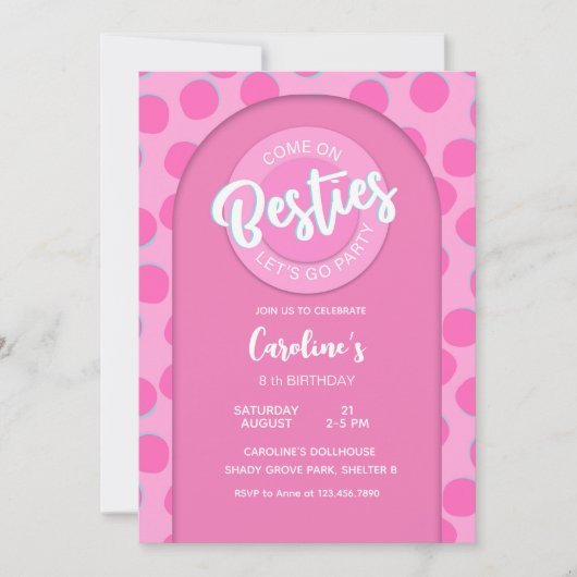 Invitation Soirée poupée rose, Anniversaire féminin (Devant)