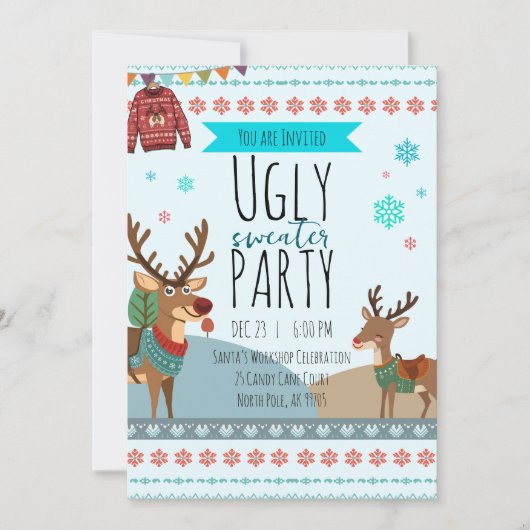Invitation Soirée Pull de Noël Moche – Amusement Flocon de Ne (Devant)