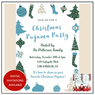 Invitation soirée pyjama adultes vert bleu