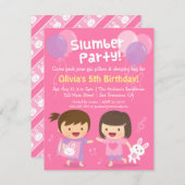 Invitation Soirée Pyjama Anniversaire Filles Mignonnes (Devant / Derrière)