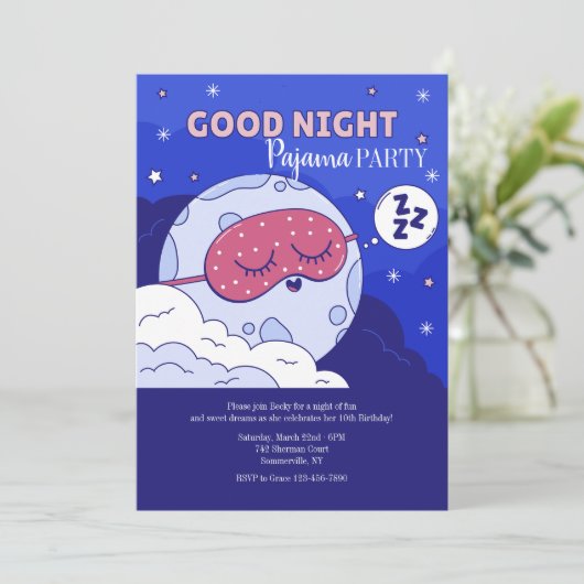 Invitation Soirée Pyjama Bonne Nuit (Debout devant)
