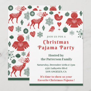 Invitation Soirée Pyjama de Noël Hiver Nordique Mignon