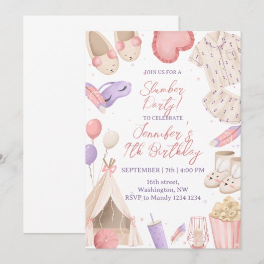 Invitation Soirée Pyjama de Nuit (Devant / Derrière)