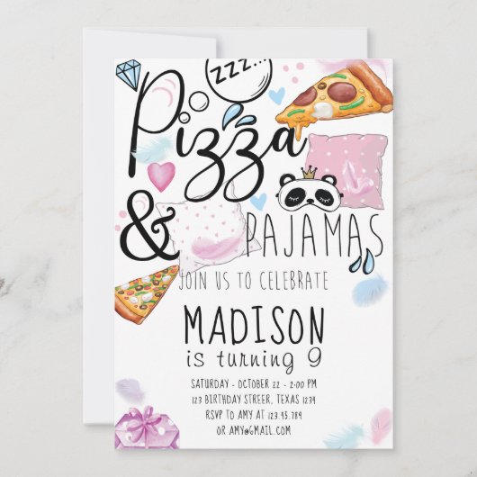 Invitation Soirée Pyjama Pizza (Devant)