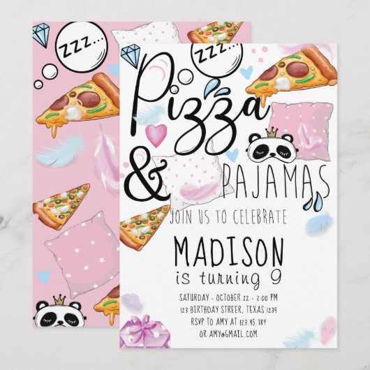 Invitation Soirée Pyjama Pizza (Devant / Derrière)