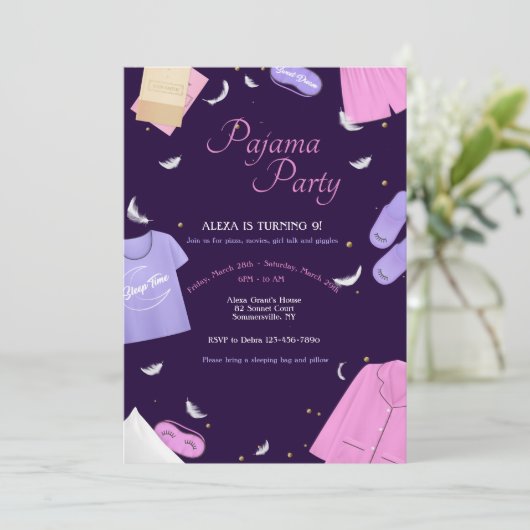 Invitation Soirée Pyjama pour Filles (Debout devant)