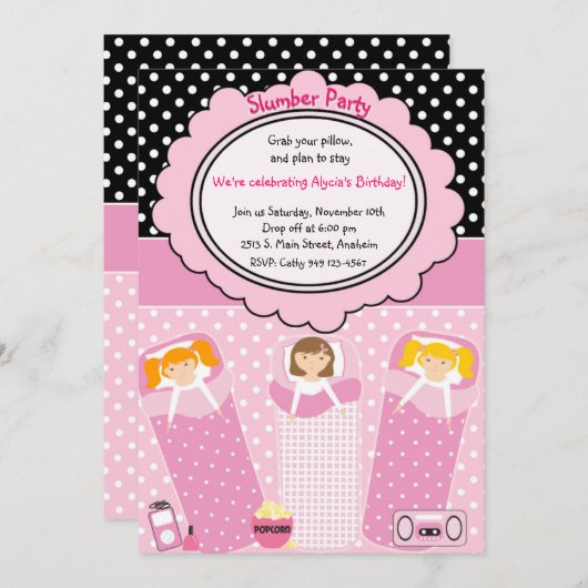 Invitation Soirée pyjamas (Devant / Derrière)