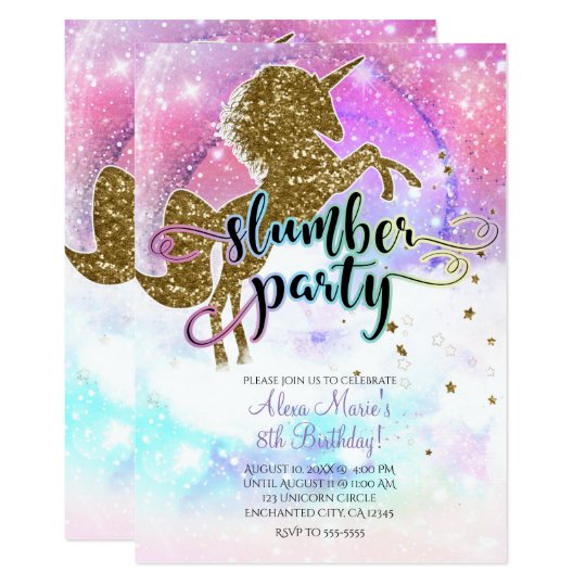 Invitation Soiree Pyjamas Magique D Etincelle De Licorne De Zazzle Be