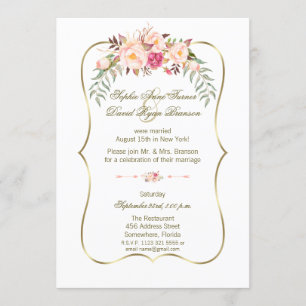 Invitation Soirée romantique Mariage rose rose or