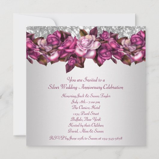 Invitation Soirée Rose 25e anniversaire (Dos)