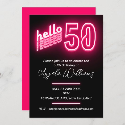 Invitation Soirée rose 50e anniversaire (Devant / Derrière)