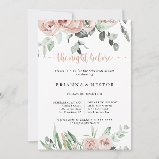 Invitation Soirée Rose Classique Avant Le Dîner De Répétition (Devant)