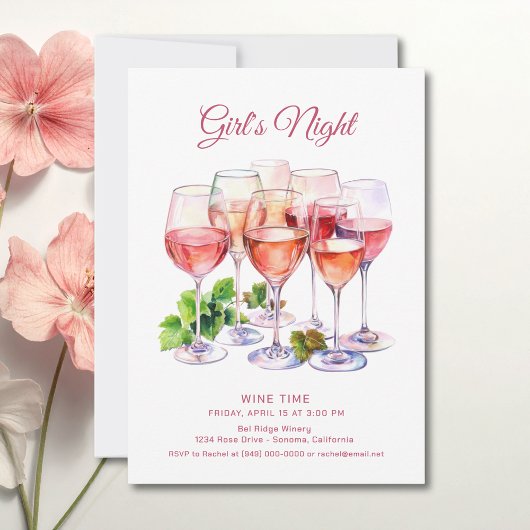Invitation Soirée rose des filles vin 