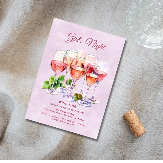 Invitation Soirée rose des filles vin 