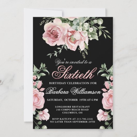 Invitation Soirée Rose élégante peinte à la main 60e (Devant)