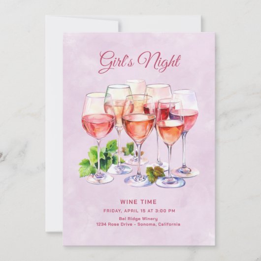 Invitation Soirée rose entre filles et vin (Devant)