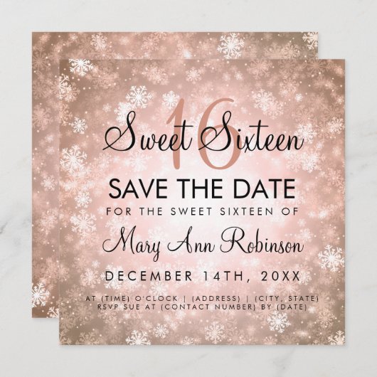 Invitation Soirée Rose Gold Winter Sweet 16 Anniversaire (Devant / Derrière)