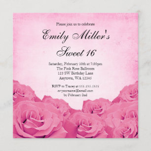Invitation Soirée rose rose Vintage 16 Anniversaire