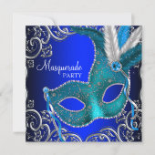 Invitation Soirée royale et Turquoise mascarade bleue (Devant)