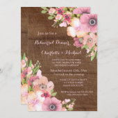 Invitation Soirée Rustique Bois Rose Floral (Devant / Derrière)