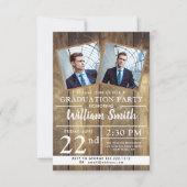 Invitation Soirée Rustique De Graduation En Bois Avec 3 Photo (Devant)