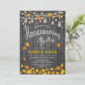 Invitation Soirée rustique - Feuilles d'automne en bois gris (Debout devant)