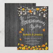 Invitation Soirée rustique - Feuilles d'automne en bois gris (Devant / Derrière)