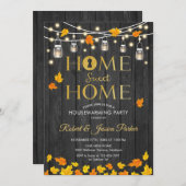 Invitation Soirée rustique - Feuilles d'automne en bois gris (Devant / Derrière)