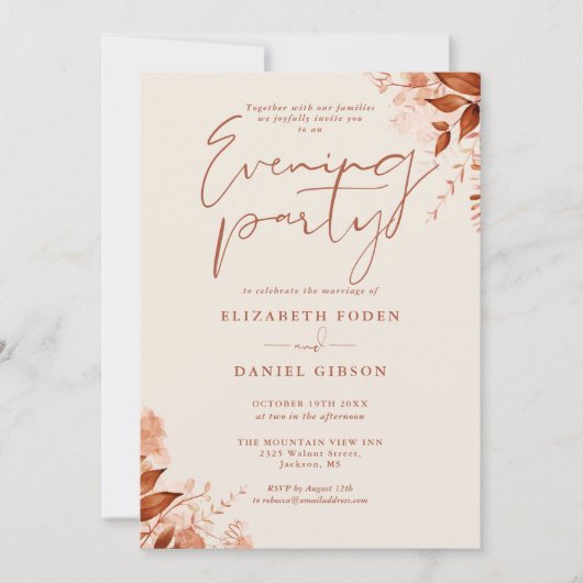 Invitation Soirée Rustique Floral Mariage de automne (Devant)