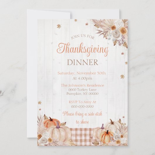 Invitation Soirée Rustique Thanksgiving (Devant)