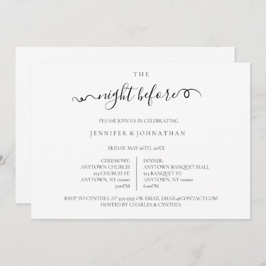 Invitation Soirée Script avant le dîner de répétition Invitat (Devant / Derrière)