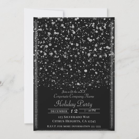 Invitation Soirée Silver & Black Confetti Splatti (Devant)