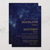 Invitation Soirée Sky Astral Gold Stars Mariage bleu (Devant / Derrière)
