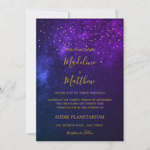 Invitation Soirée Sky Celestial Gold Stars Mariage violet