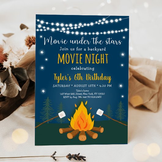 Invitation Soirée S'mores Movie Under The Stars Anniversaire