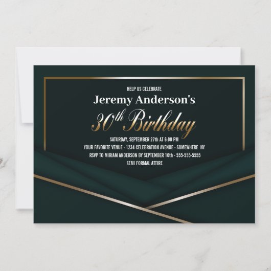 Invitation Soirée Soignée Vert Or 30e anniversaire (Devant)