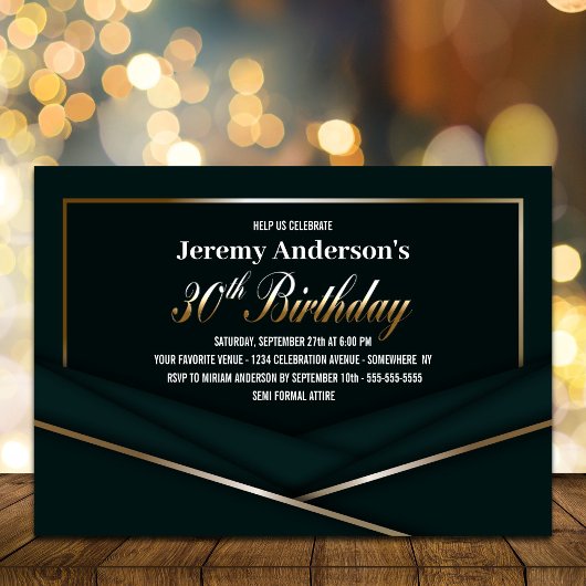 Invitation Soirée Soignée Vert Or 30e anniversaire