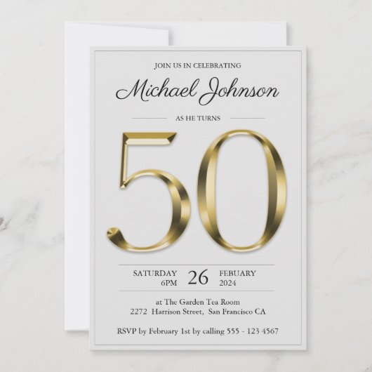 Invitation Soirée Soirée 50e Anniversaire Gris clair (Devant)