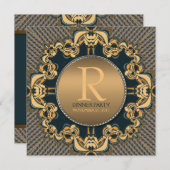 Invitation Soirée Soirée Soirée Monogramme Turquoise Gold Inv (Devant / Derrière)