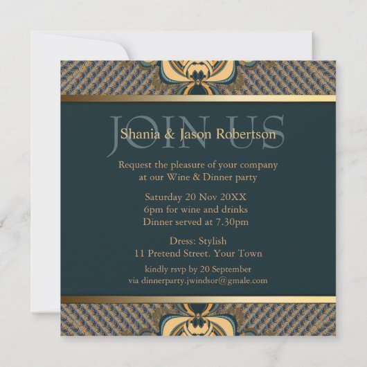 Invitation Soirée Soirée Soirée Monogramme Turquoise Gold Inv (Dos)