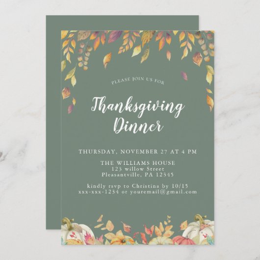 Invitation Soirée Soirée Soirée Thanksgiving (Devant / Derrière)