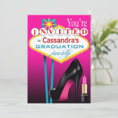 Invitation Soirée Stiletto et rouge à lèvres Las Vegas fuchsi (Debout devant)