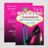 Invitation Soirée Stiletto et rouge à lèvres Las Vegas fuchsi (Devant / Derrière)