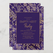 Invitation Soirée stylée Feuilles d'or violet vide (Devant / Derrière)
