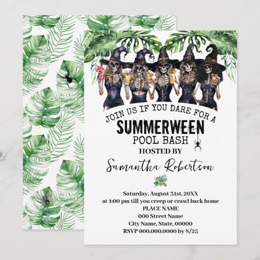 Invitation Soirée Summerween Sorcières Filles Bataille de Pis (Devant / Derrière)