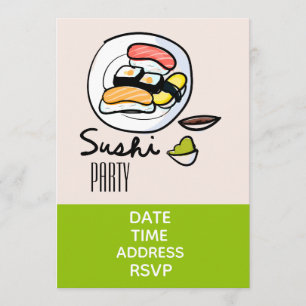 Invitation Soirée sushi party de style japonais moderne