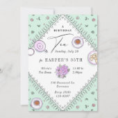 Invitation Soirée Tea Party Menthe verte Anniversaire (Devant)